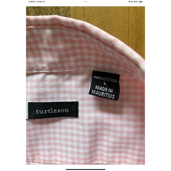 Turtleson Button Down Shirt Mens Large Golf Performance Pink Gingham Plaid - Picture 5 of 7